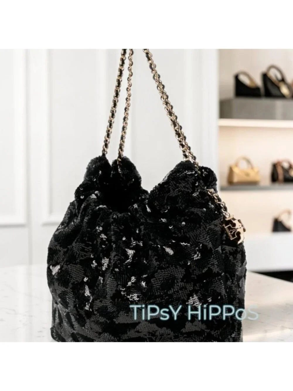 NEW!!  TORY BURCH FLEMING Black Sequin Hobo Bag/Crossbody  623T272P